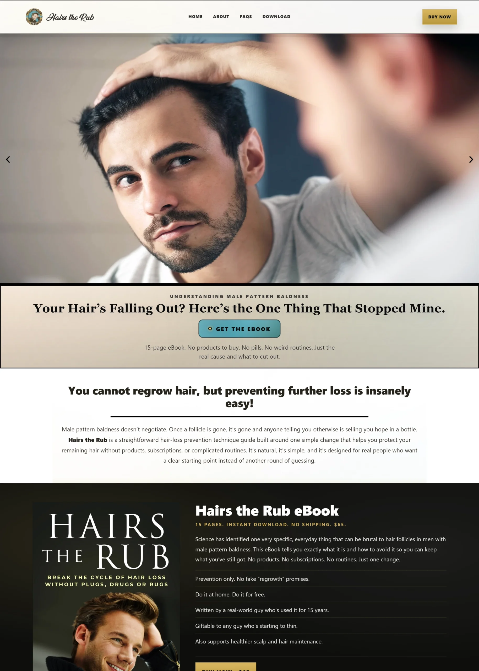 Hairs the Rub website showing its branded homepage and ebook presentation