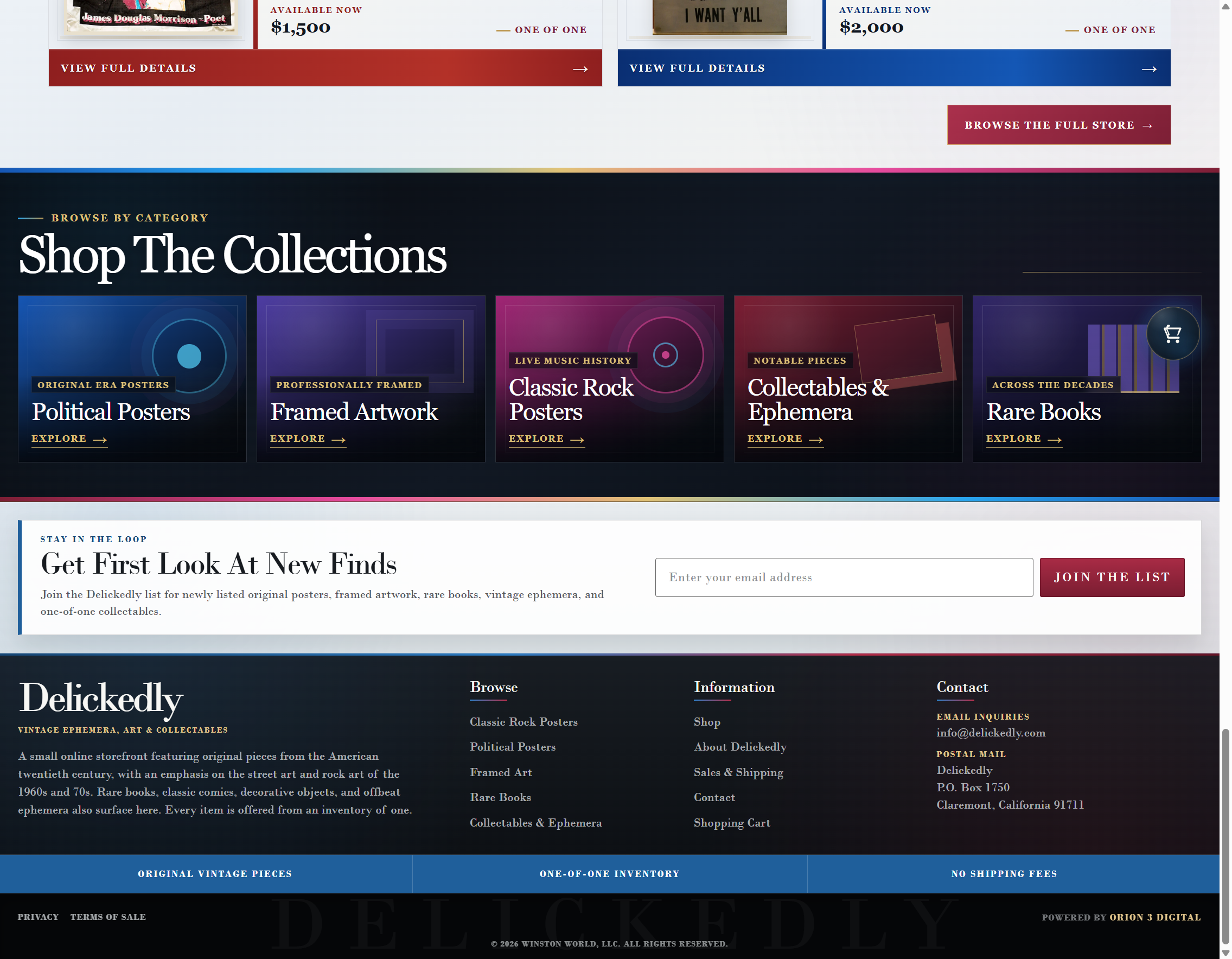 Delickedly collection navigation, mailing-list signup and storefront footer