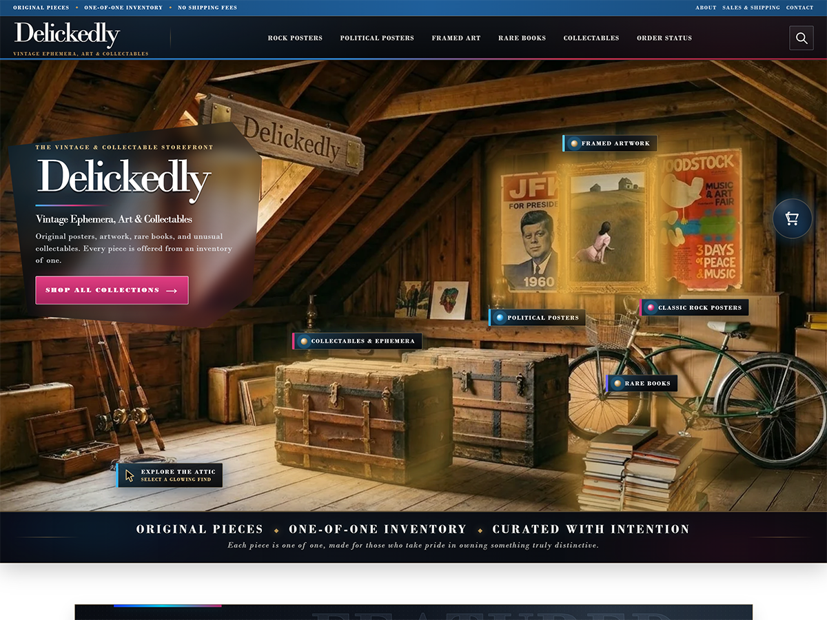 Delickedly custom ecommerce website for vintage art and collectibles